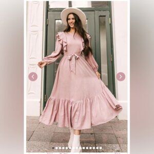 Ivy City Co Gwen Midi Maxi Dress Mauve Dusty Rose Pink Women Medium Long Sleeve